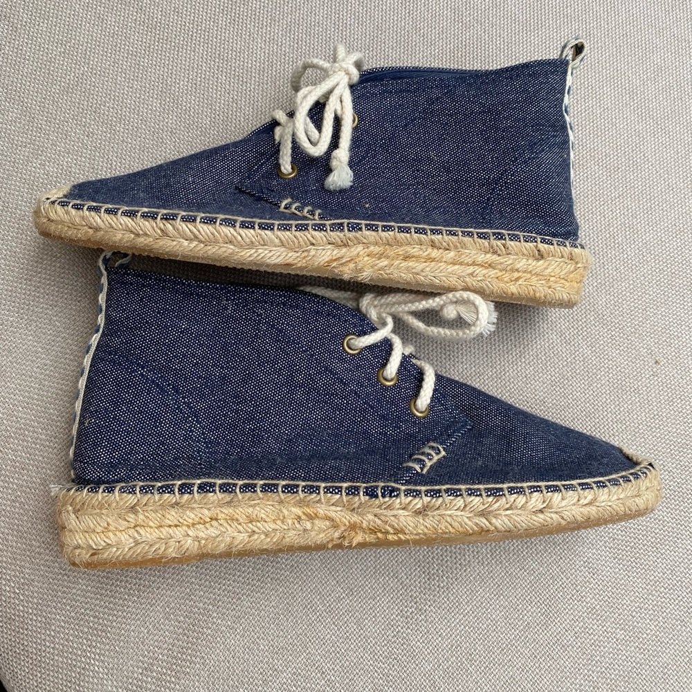 Soludos Blue Woman’s Denim Laces Shoes Scrappy High flats Size 8 Espadriles